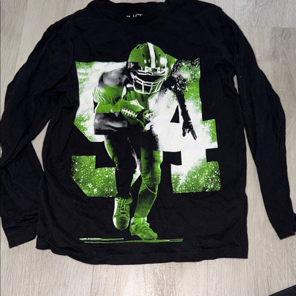 Kids Black and Green Football Graphic Long Sleeve Shirt